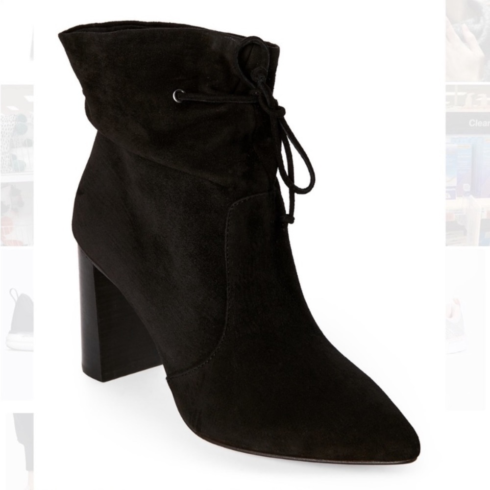 TAHARI Konner Black Heeled Suede Slip on Booties Boots